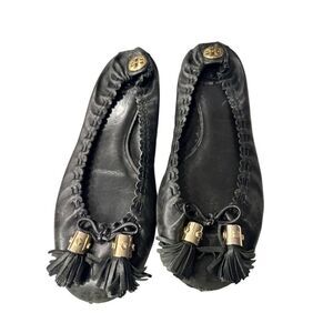 TORY BURCH Women’s Ballet Leather Tassel Ballerina Flats Shoes SZ 8.5M black ree